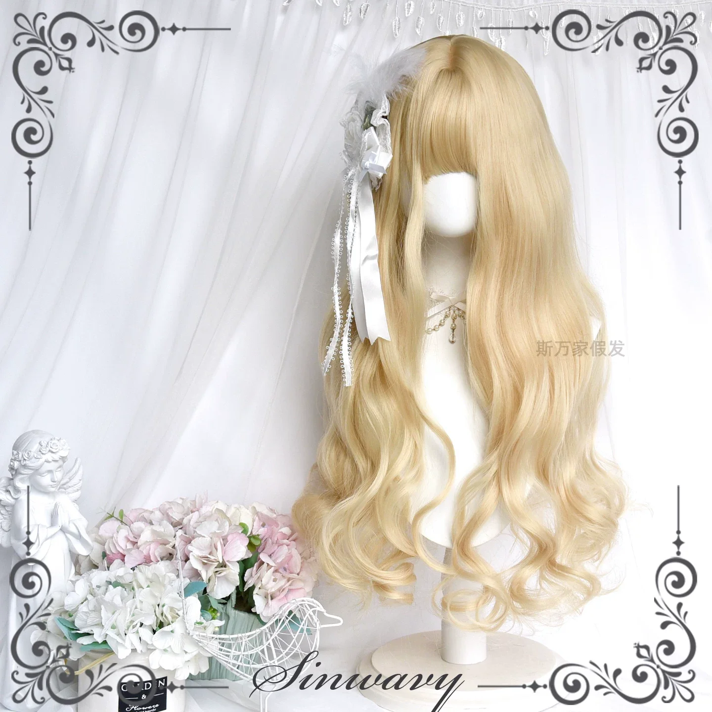 Light Blone Wavy Lolita Wig, Straight Bang - Image 5