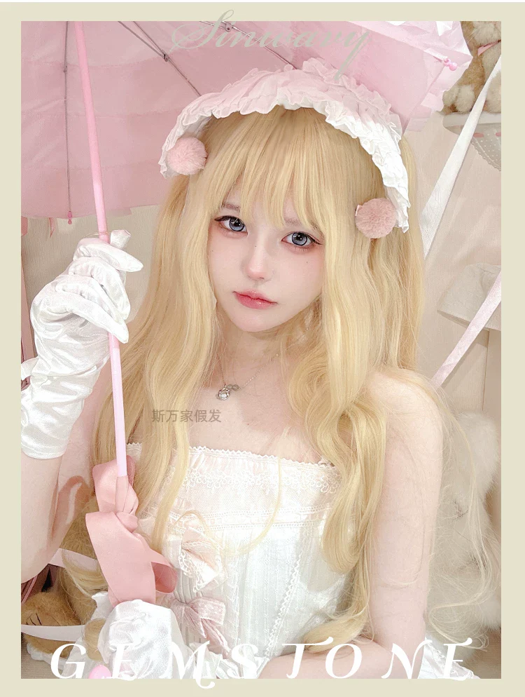 Light Blone Wavy Lolita Wig, Straight Bang - Image 7
