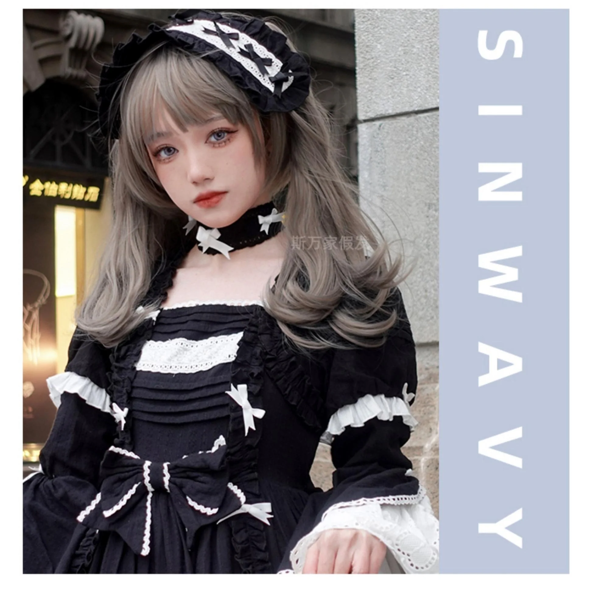 Sinwavy - Light Gothic Lolita Wig, Green-Toned Ash Grey - Image 3