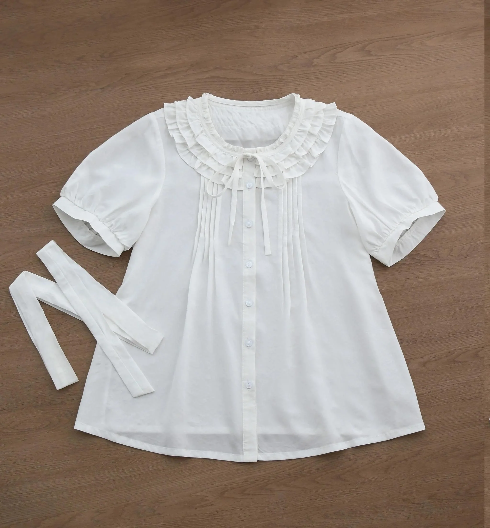 Vernal Stream - Lightweight Kawaii Lolita Blouse, Detachable Waist Tie - Image 12