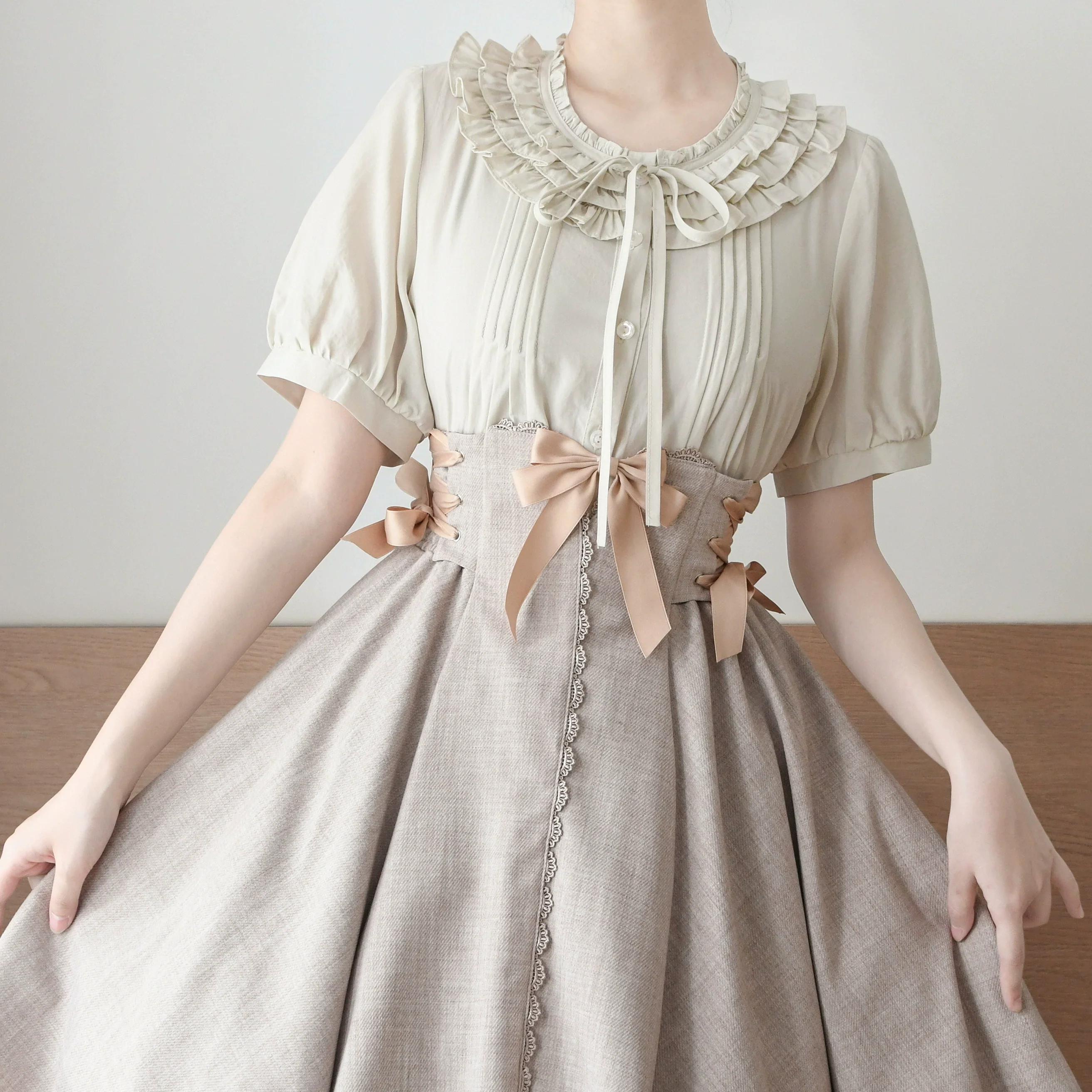 Vernal Stream - Lightweight Kawaii Lolita Blouse, Detachable Waist Tie - Image 15