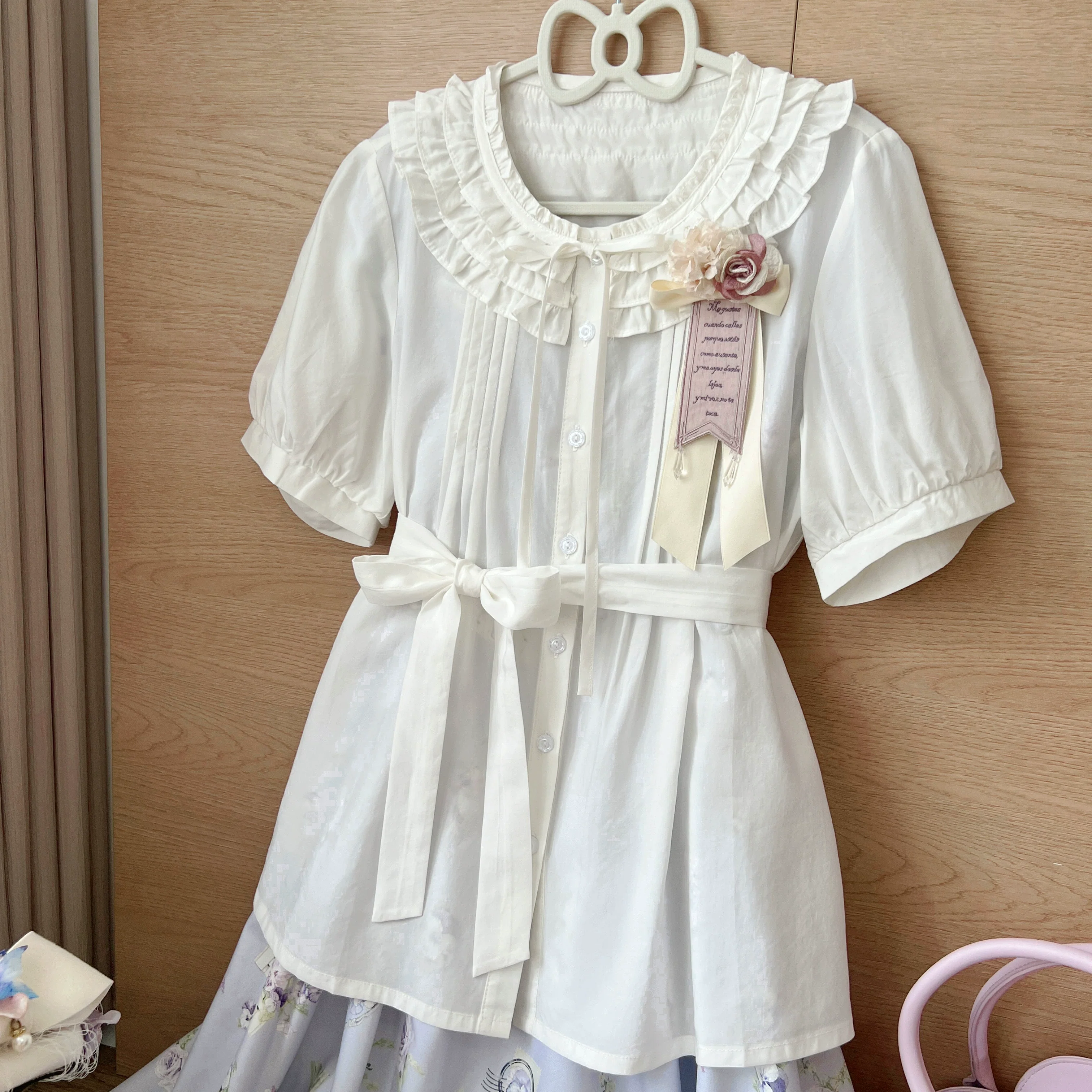 Vernal Stream - Lightweight Kawaii Lolita Blouse, Detachable Waist Tie - Image 3