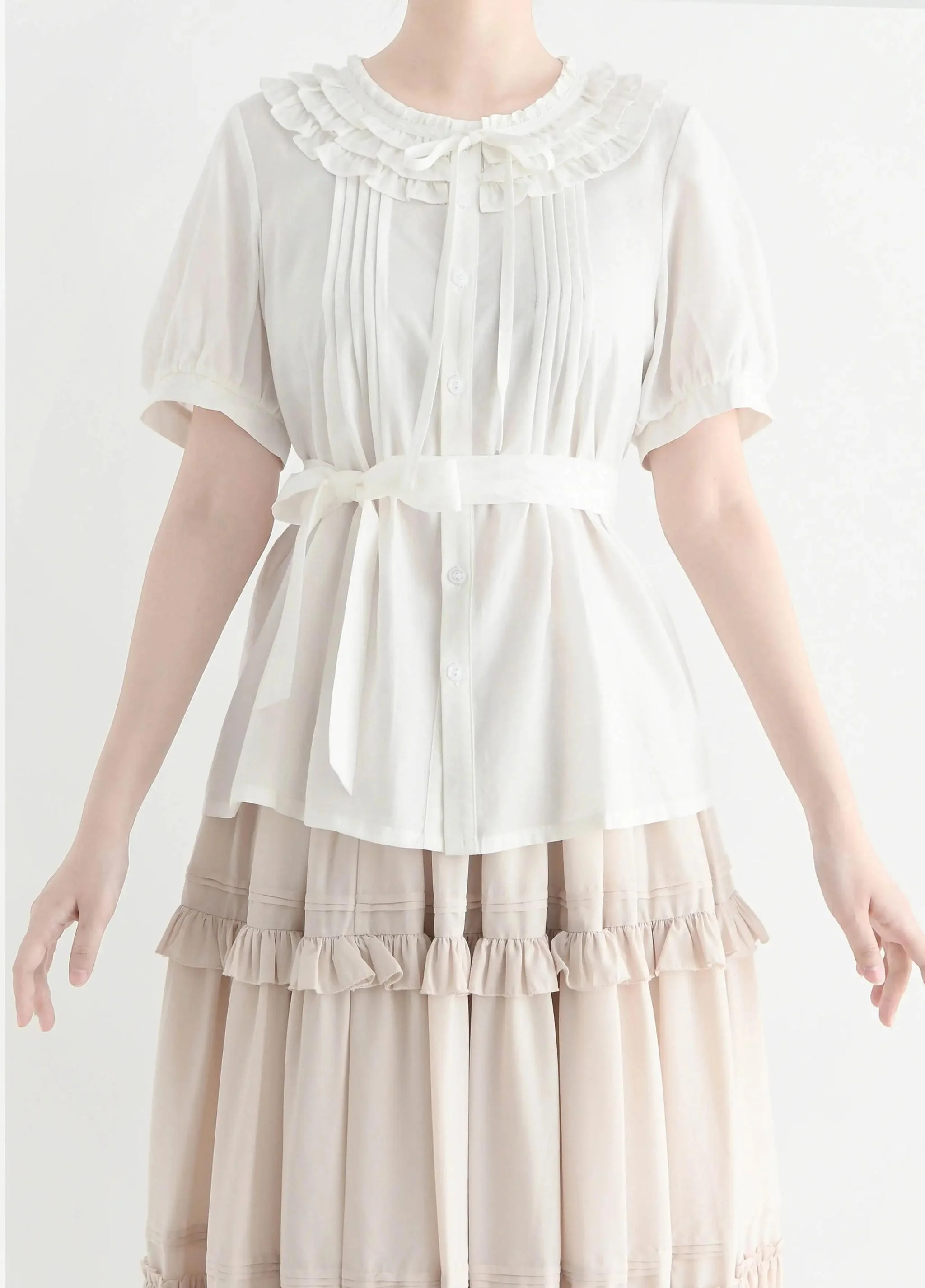 Vernal Stream - Lightweight Kawaii Lolita Blouse, Detachable Waist Tie - Image 4