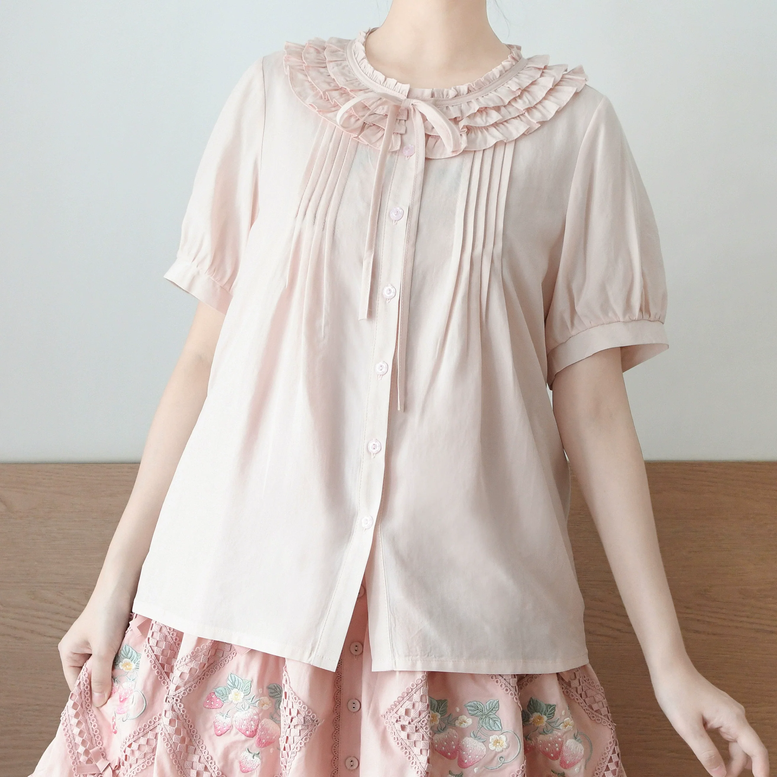 Vernal Stream - Lightweight Kawaii Lolita Blouse, Detachable Waist Tie - Image 7
