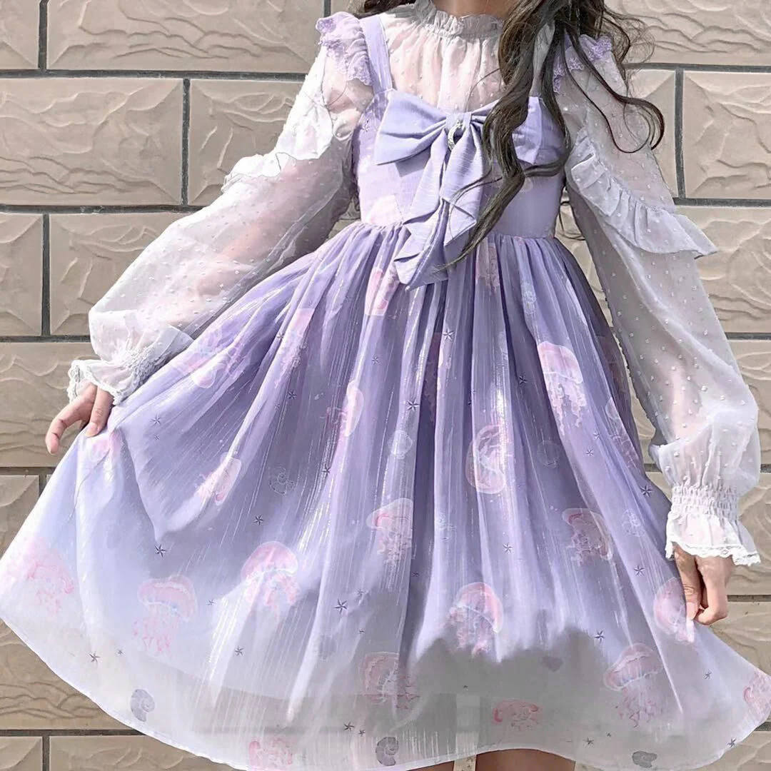 Jellyfish Meteor - Chiffon Fairy Jellyfish Printed Lolita JSK - Image 9