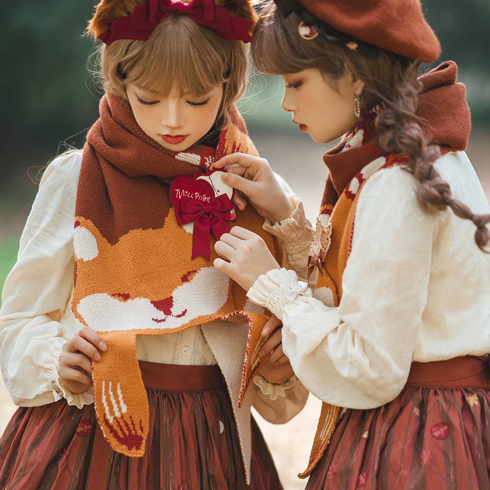 Chubby Fox in the Forest - Kawaii Lolita Accessories Knitted Fox Scarf Embroidered Faux Collar - Image 19