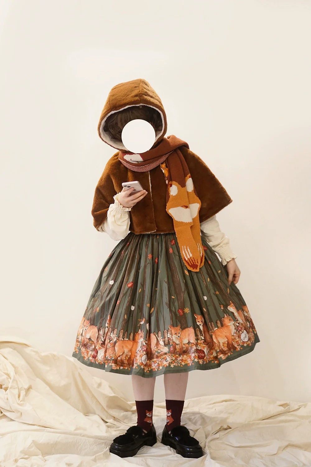 Chubby Fox in the Forest - Kawaii Lolita Accessories Knitted Fox Scarf Embroidered Faux Collar - Image 23