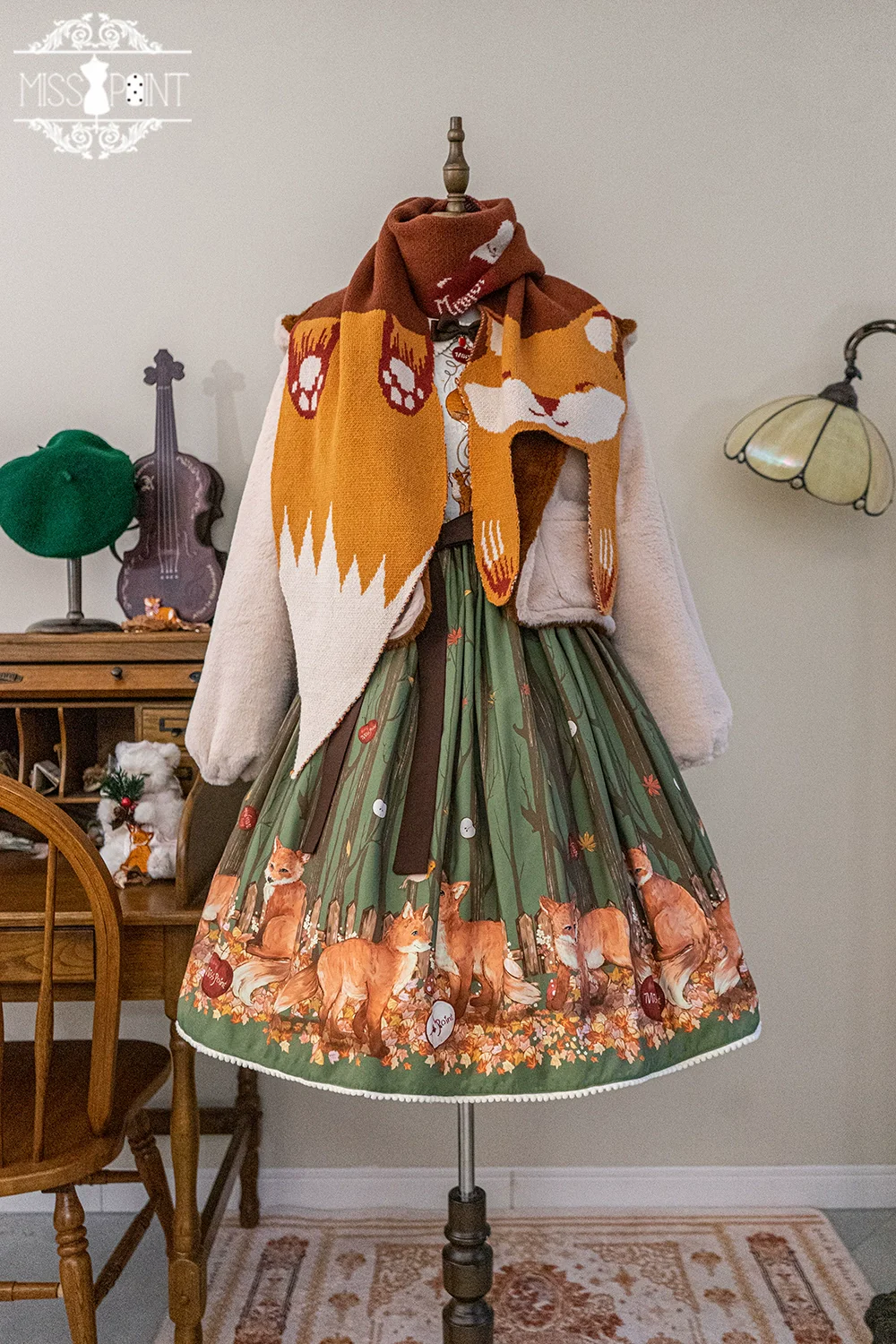 Chubby Fox in the Forest - Kawaii Lolita Accessories Knitted Fox Scarf Embroidered Faux Collar - Image 24