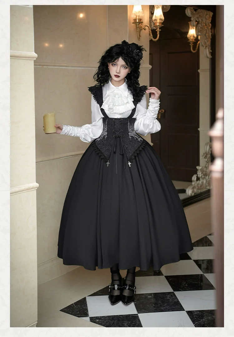 With PUJI - Thorny Night - Gothic Lolita Bust-supporting Skirt With Removable&Adjustable Strap - Image 20