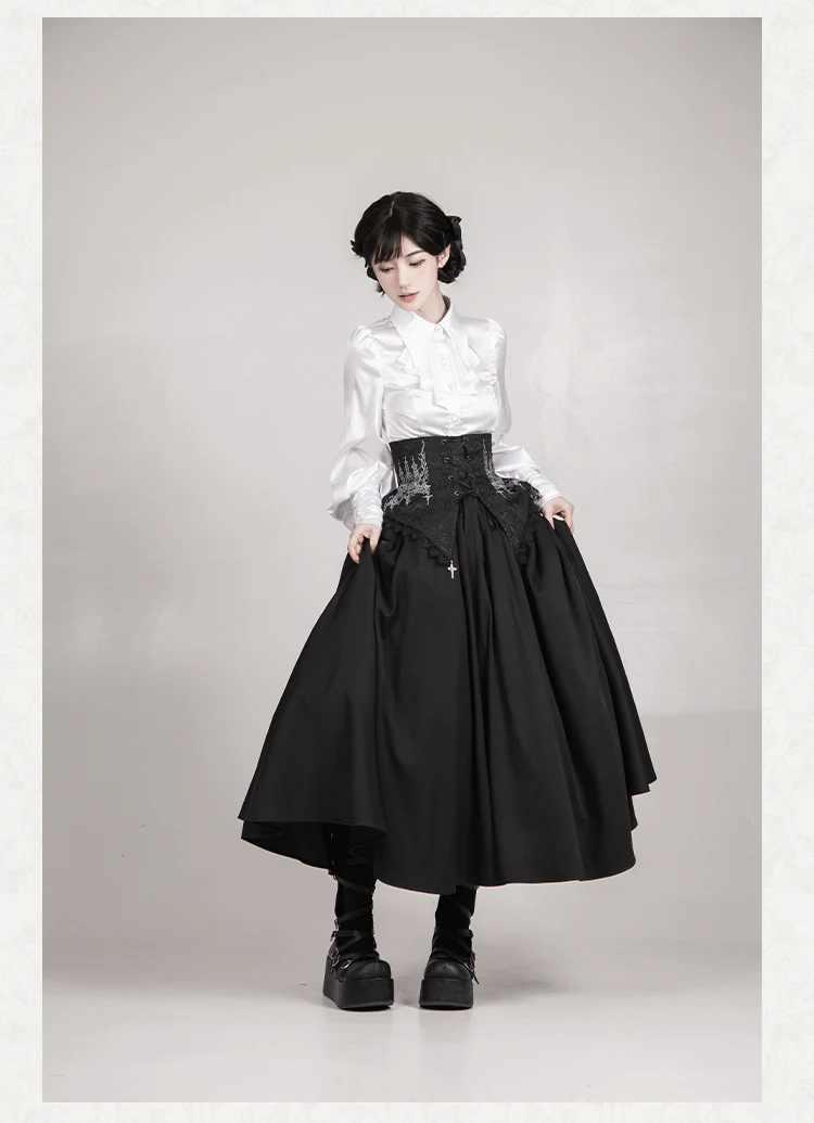 With PUJI - Thorny Night - Gothic Lolita Bust-supporting Skirt With Removable&Adjustable Strap - Image 22