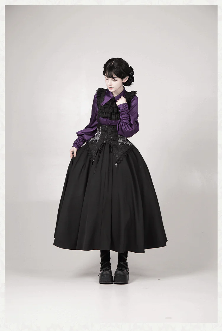 With PUJI - Thorny Night - Gothic Lolita Bust-supporting Skirt With Removable&Adjustable Strap - Image 24