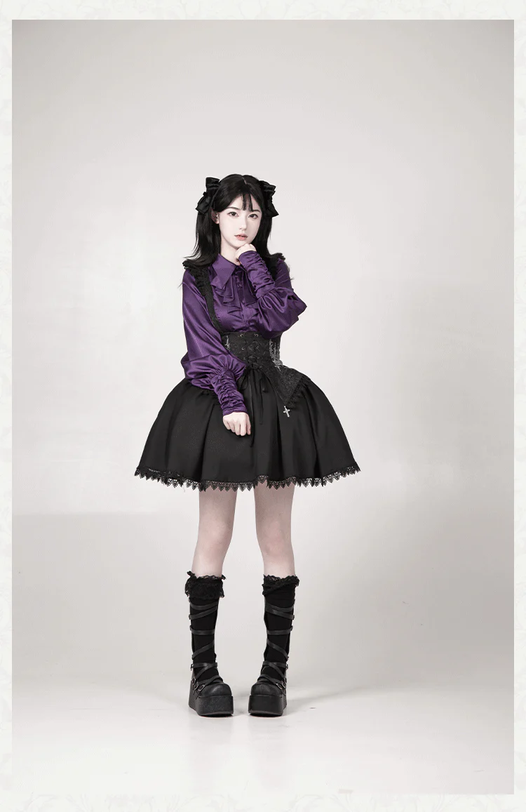 With PUJI - Thorny Night - Gothic Lolita Bust-supporting Skirt With Removable&Adjustable Strap - Image 26