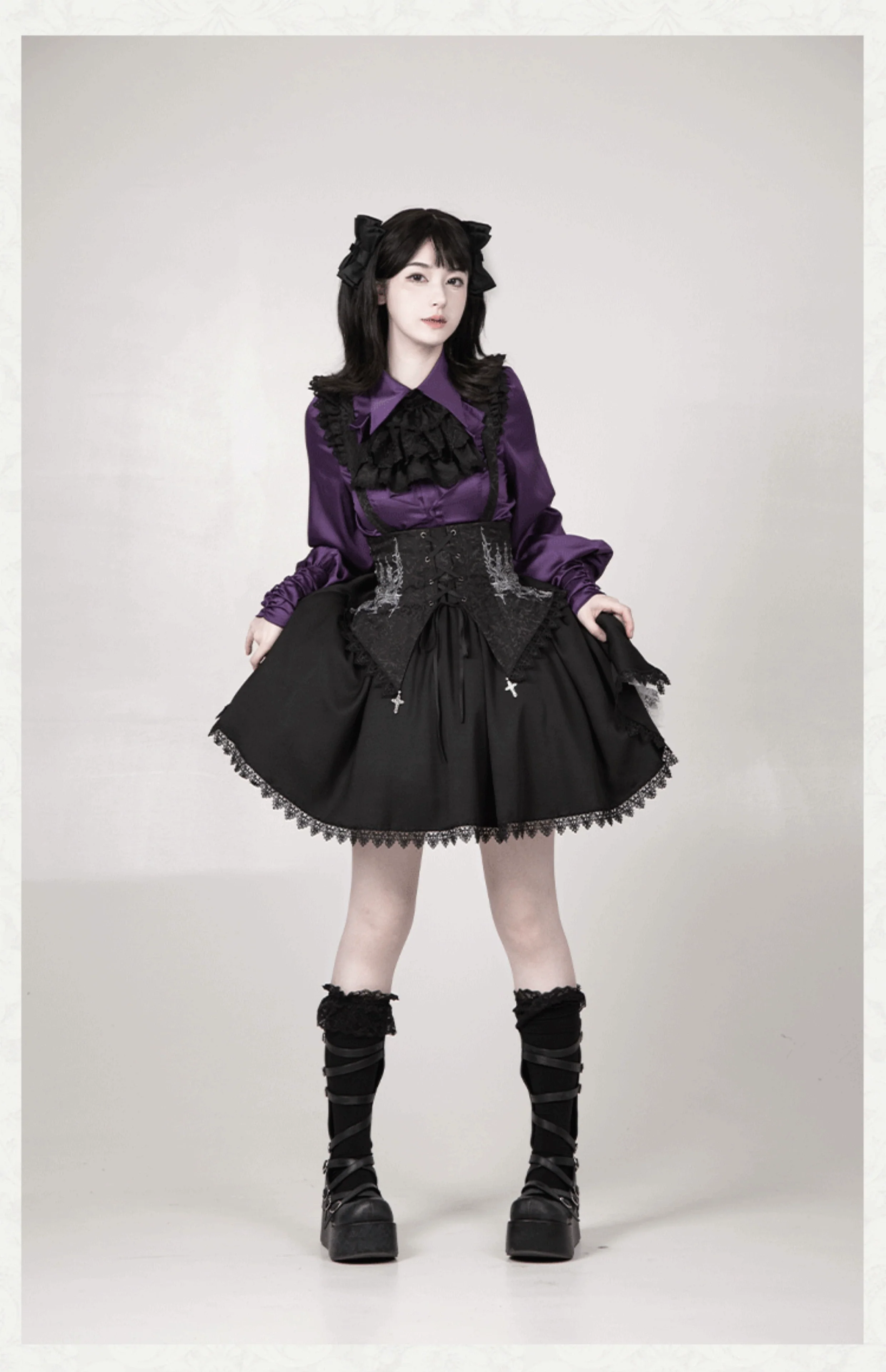 With PUJI - Thorny Night - Gothic Lolita Bust-supporting Skirt With Removable&Adjustable Strap - Image 27
