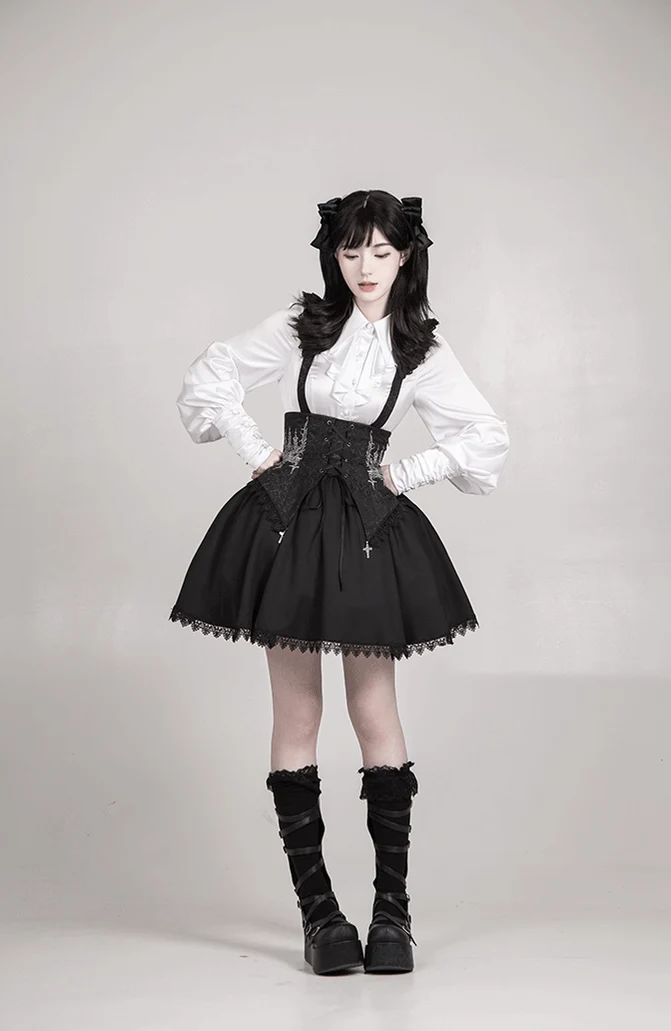With PUJI - Thorny Night - Gothic Lolita Bust-supporting Skirt With Removable&Adjustable Strap - Image 28