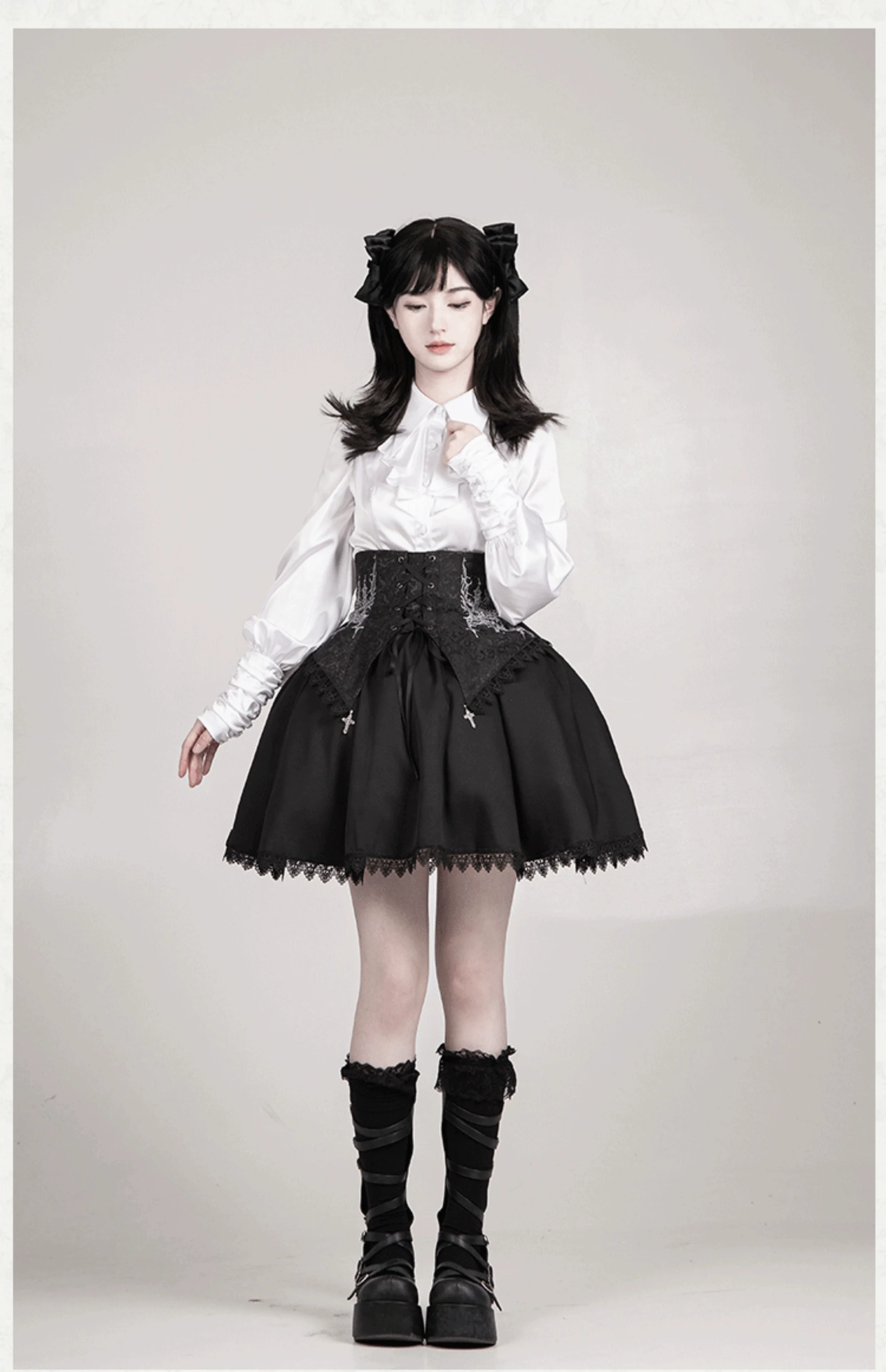 With PUJI - Thorny Night - Gothic Lolita Bust-supporting Skirt With Removable&Adjustable Strap - Image 29