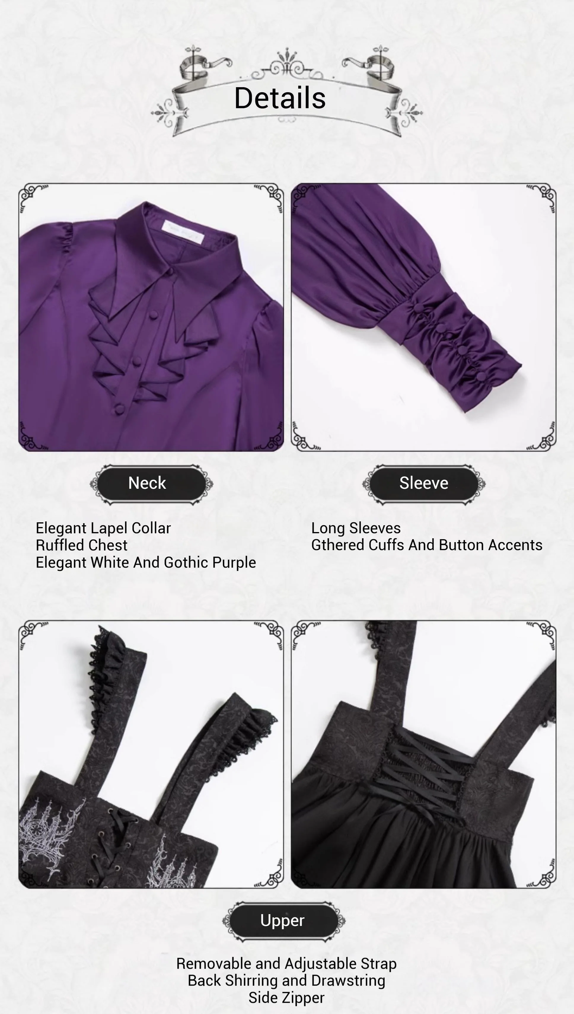 With PUJI - Thorny Night - Gothic Lolita Bust-supporting Skirt With Removable&Adjustable Strap - Image 33