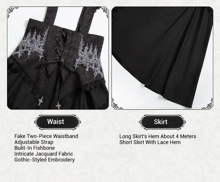 With PUJI - Thorny Night - Gothic Lolita Bust-supporting Skirt With Removable&Adjustable Strap - Image 34