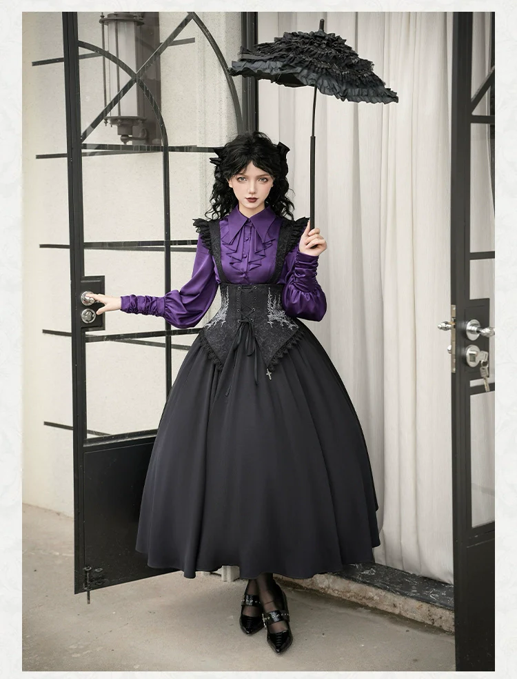With PUJI - Thorny Night - Gothic Lolita Bust-supporting Skirt With Removable&Adjustable Strap - Image 8