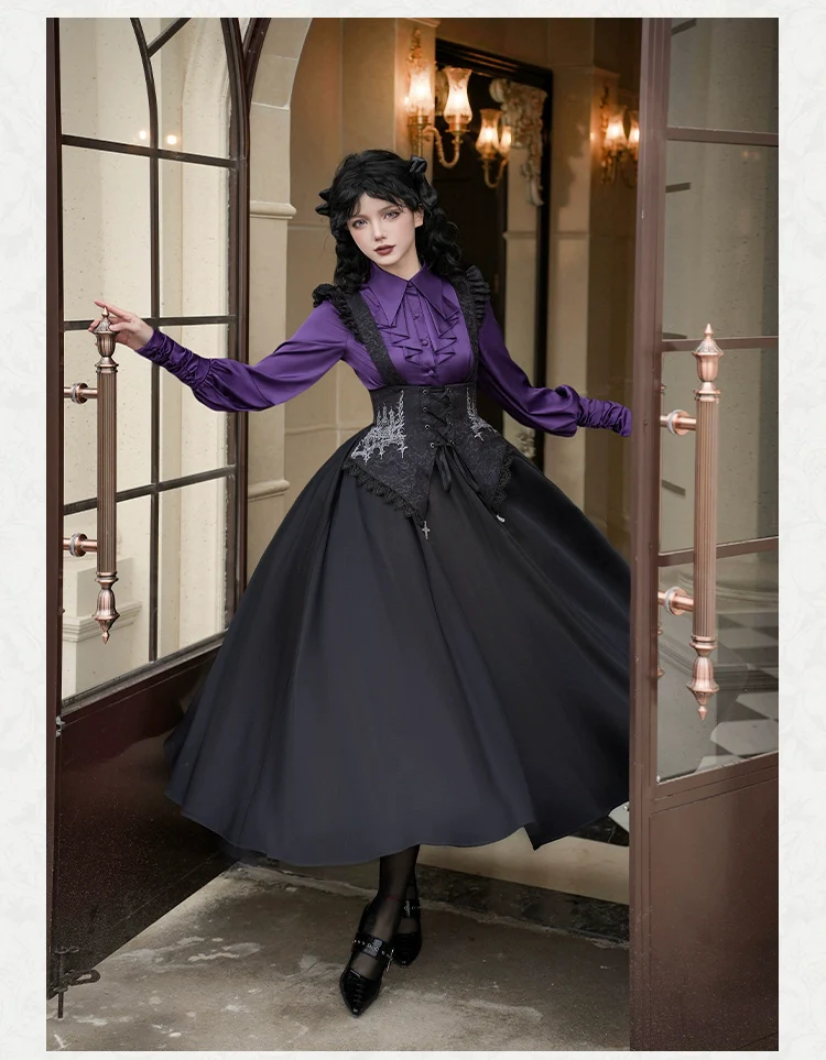 With PUJI - Thorny Night - Gothic Lolita Bust-supporting Skirt With Removable&Adjustable Strap - Image 9