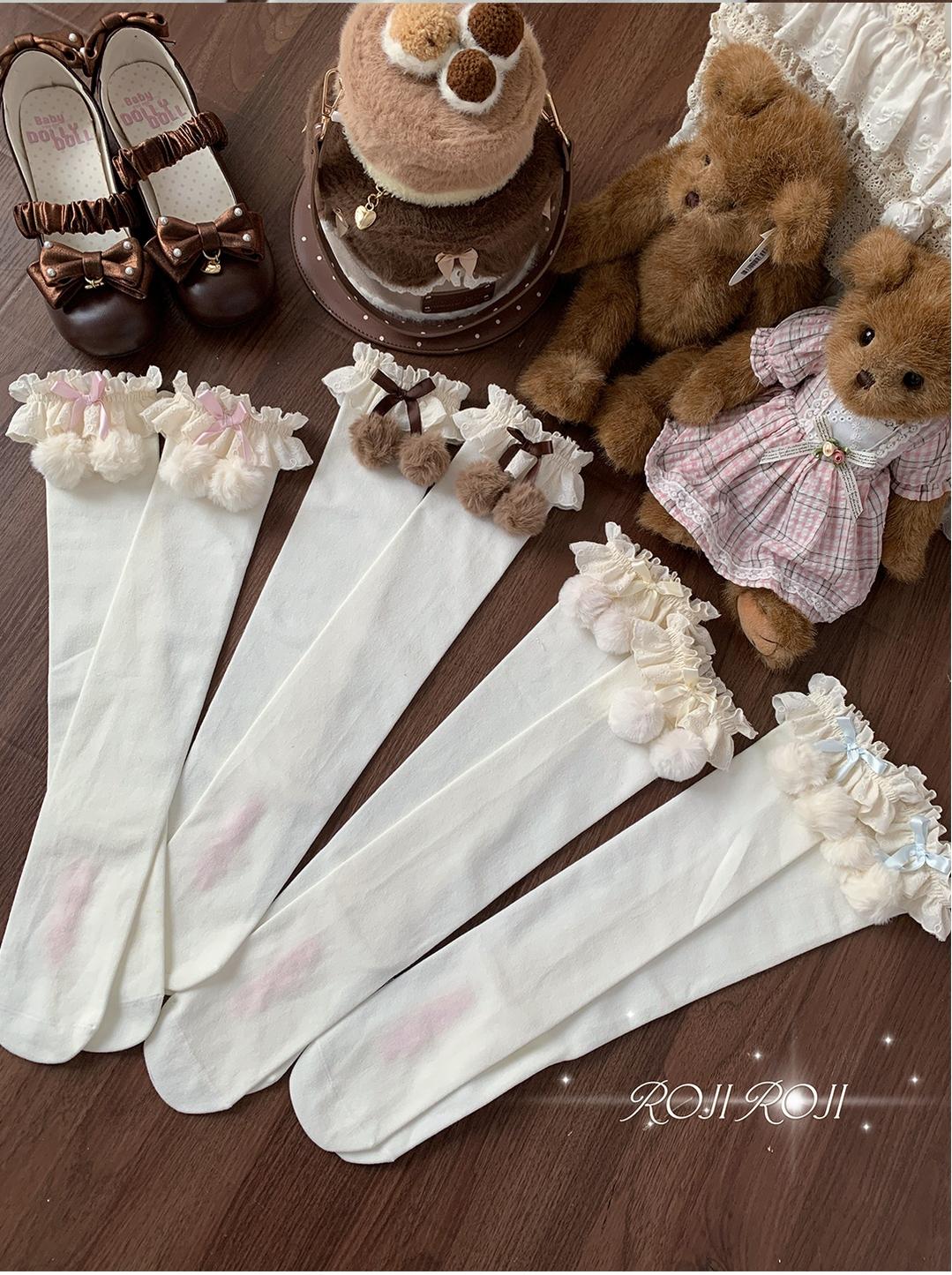 Roji Roji - Lolita Calf & Over-Knee Socks, Pom-Pom Accents - Image 13
