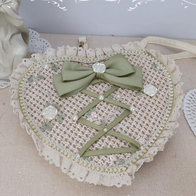 Sweet Lolita Handbag Handmade Woven Heart Shape Crossbody Bag - Image 9