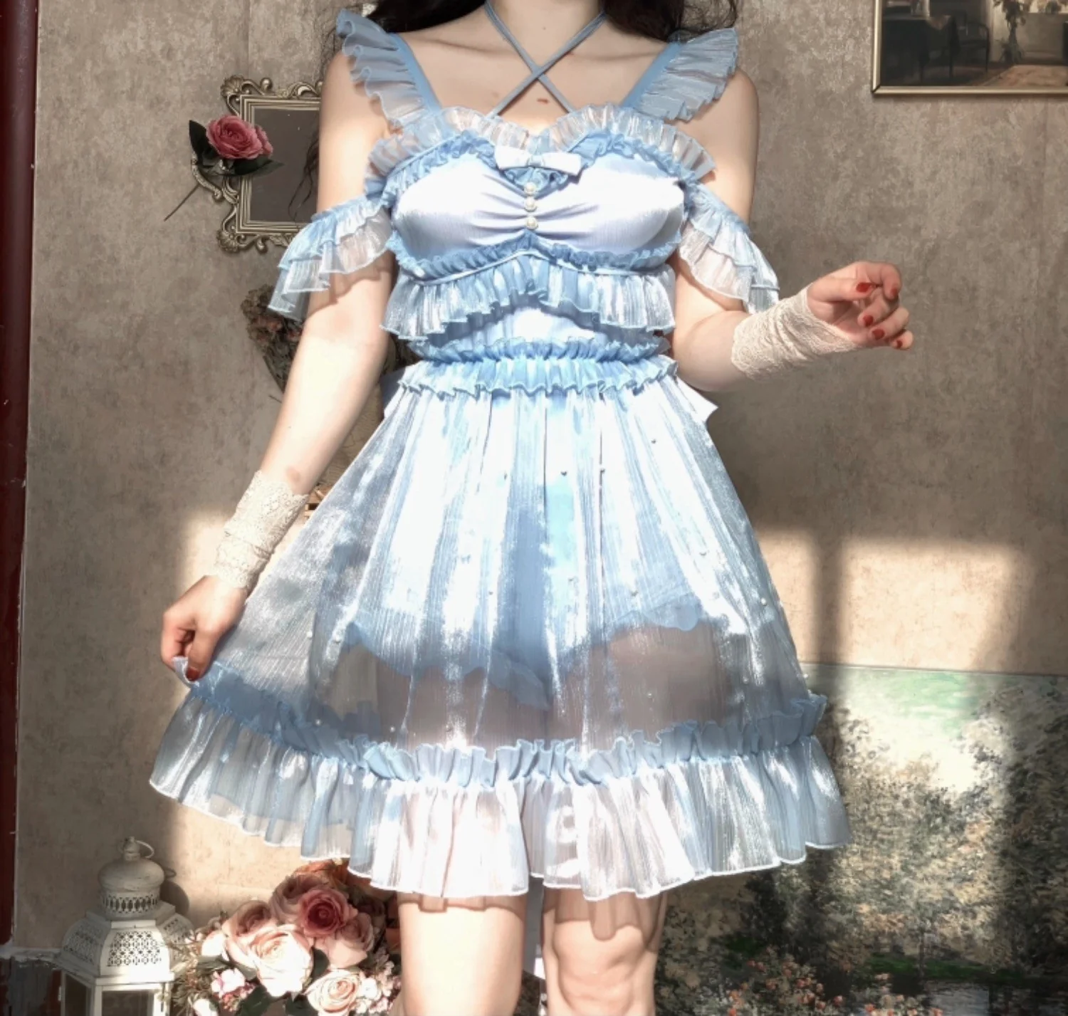 Mermaid - Lolita Inspired Swimsuit with Tulle Overlay and Trailing - Image 7