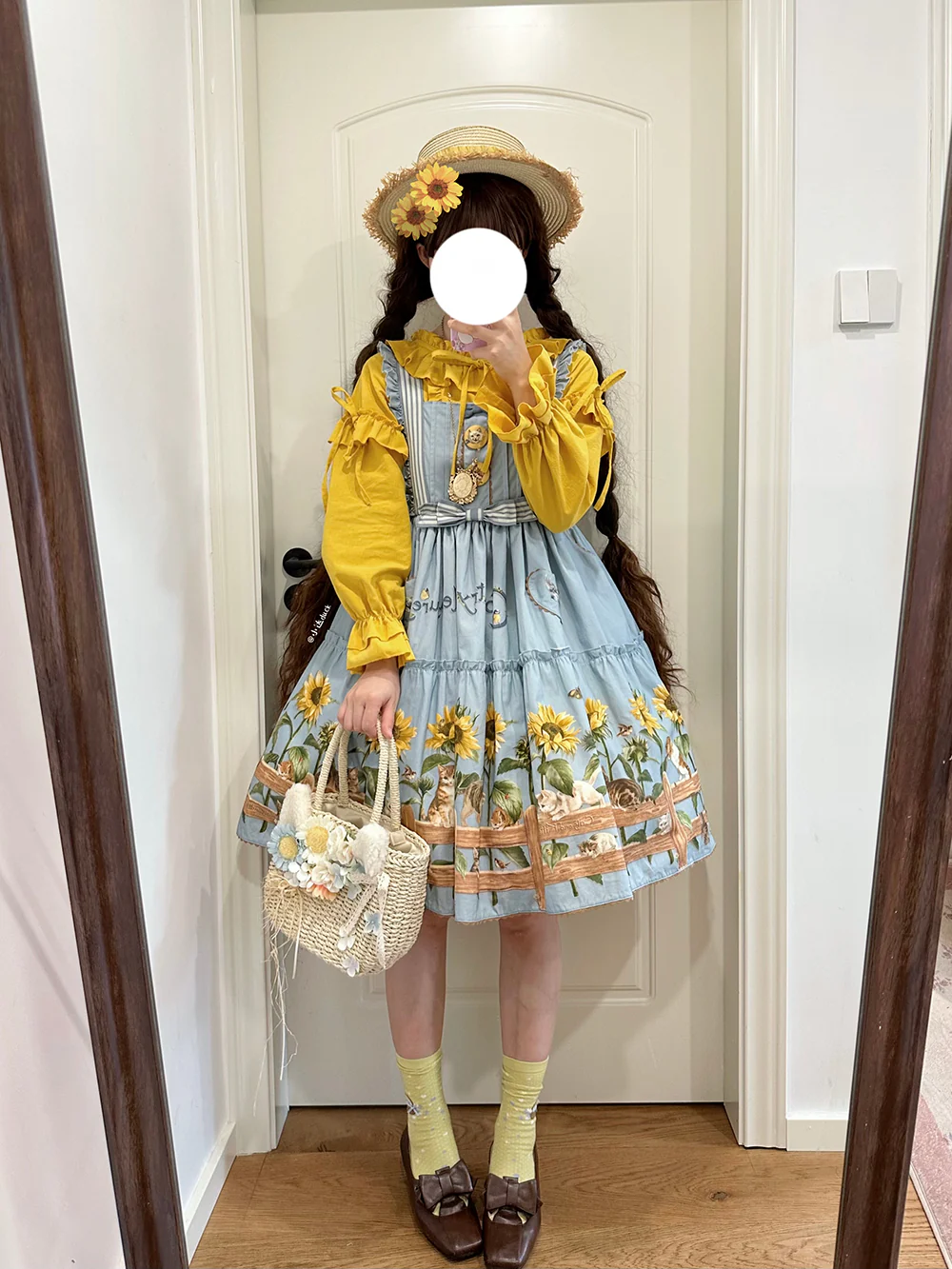 Cat and Sunflower - Sweet Lolita JSK, Cat and Sunflower Print