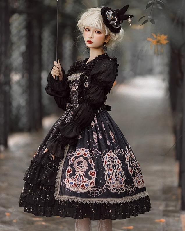 Cheese Cocoa - Star Drop Ceremony - Elegant Lolita JSK Printing Open Front Dress and Blouse Set - Image 13