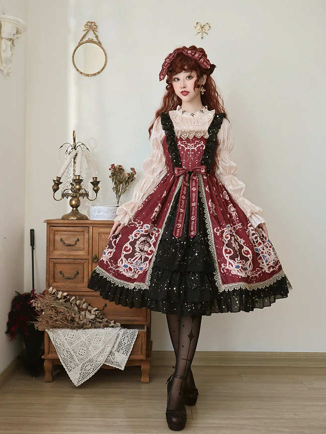 Cheese Cocoa - Star Drop Ceremony - Elegant Lolita JSK Printing Open Front Dress and Blouse Set - Image 4