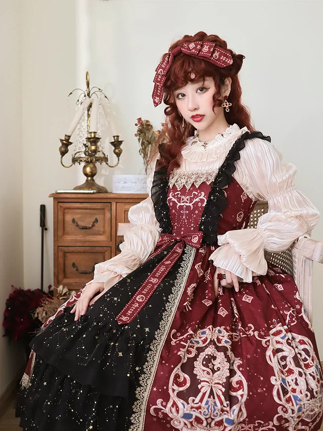Cheese Cocoa - Star Drop Ceremony - Elegant Lolita JSK Printing Open Front Dress and Blouse Set - Image 8