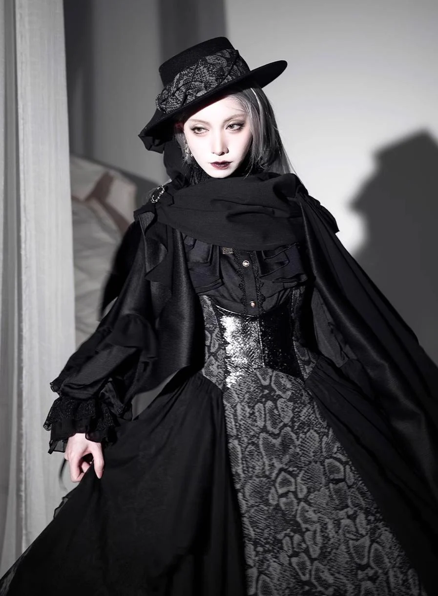 Dragon Bone Cemetery - Gothic Lolita JSK Set with Dragon and Snake Skeleton Embroidery - Image 10