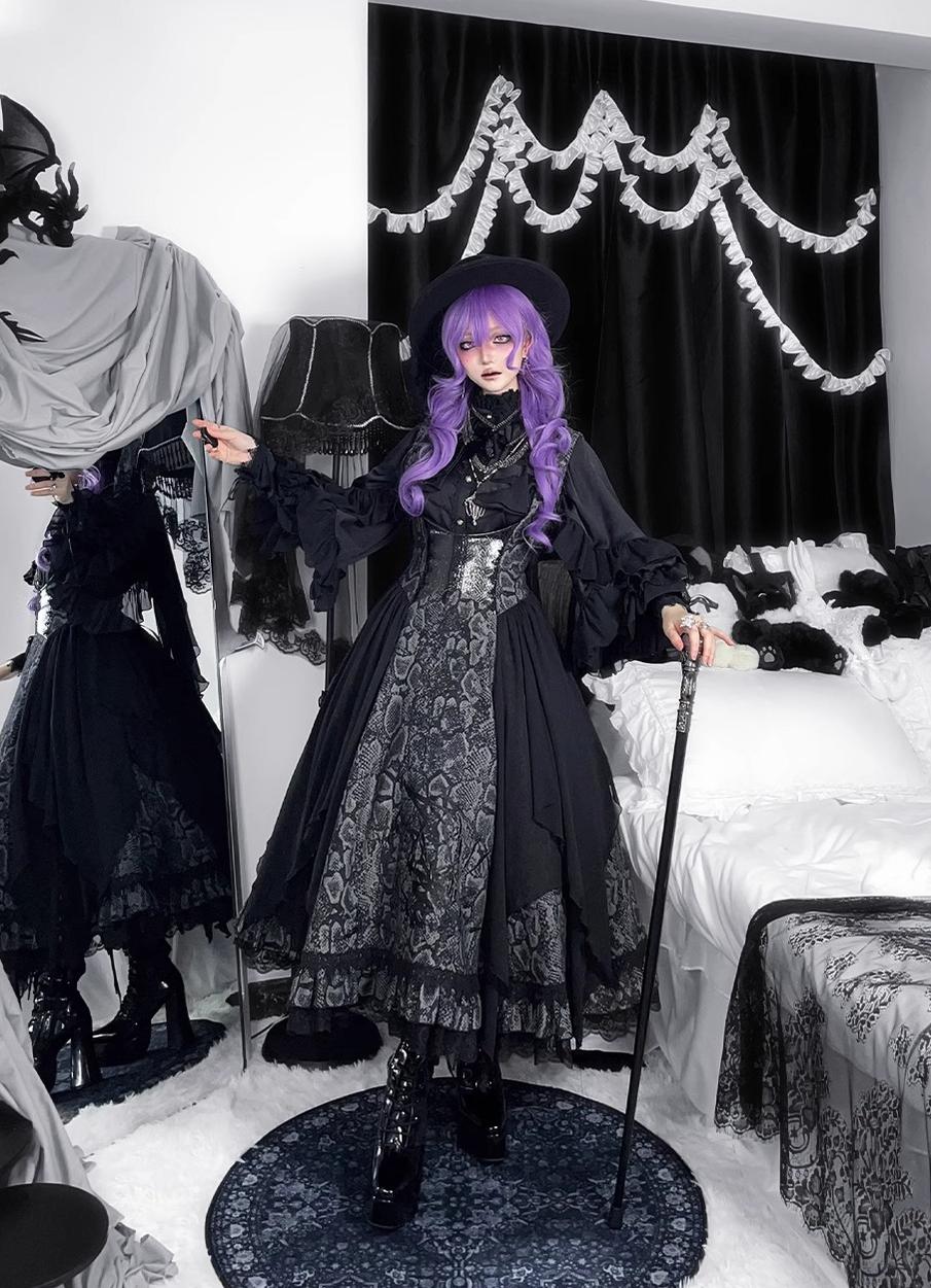 Dragon Bone Cemetery - Gothic Lolita JSK Set with Dragon and Snake Skeleton Embroidery - Image 12