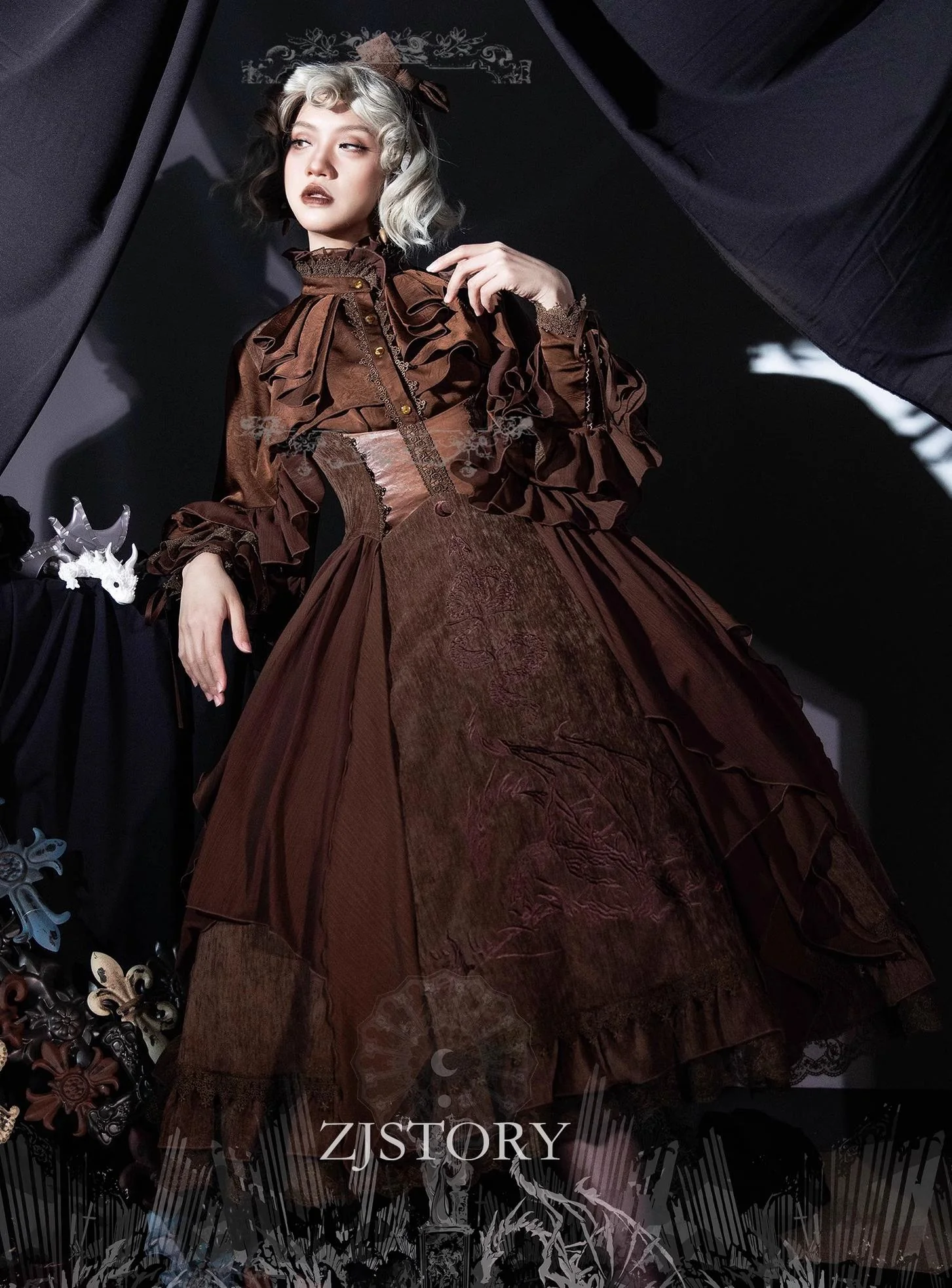Dragon Bone Cemetery - Gothic Lolita JSK Set with Dragon and Snake Skeleton Embroidery - Image 17
