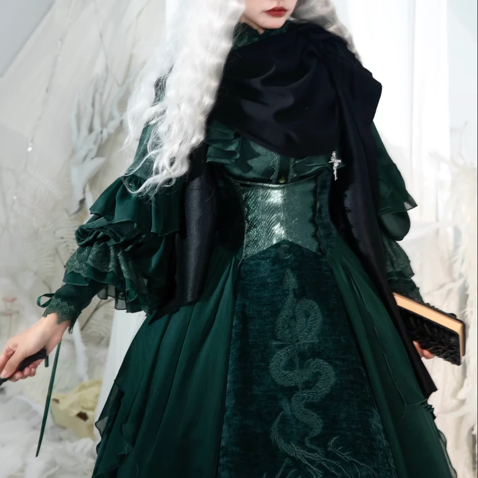 Dragon Bone Cemetery - Gothic Lolita JSK Set with Dragon and Snake Skeleton Embroidery - Image 22