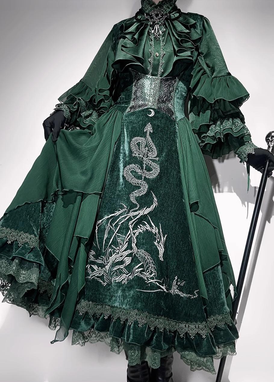 Dragon Bone Cemetery - Gothic Lolita JSK Set with Dragon and Snake Skeleton Embroidery - Image 23