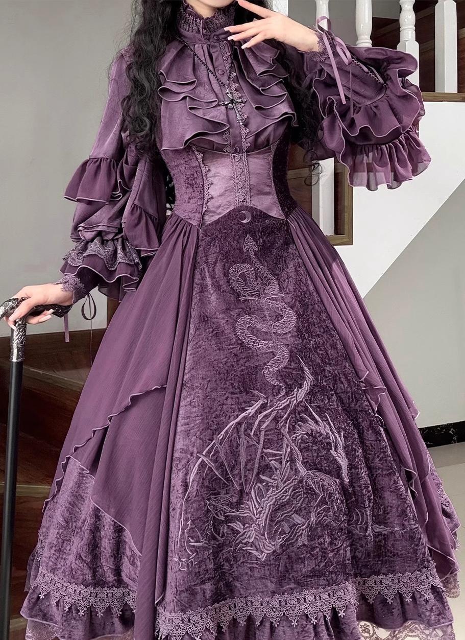 Dragon Bone Cemetery - Gothic Lolita JSK Set with Dragon and Snake Skeleton Embroidery - Image 8