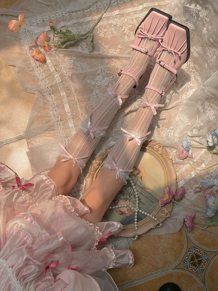 Sweet Lolita Mid-Calf Socks 3-Layer Lace Mesh Fairy Thin Socks - Image 2