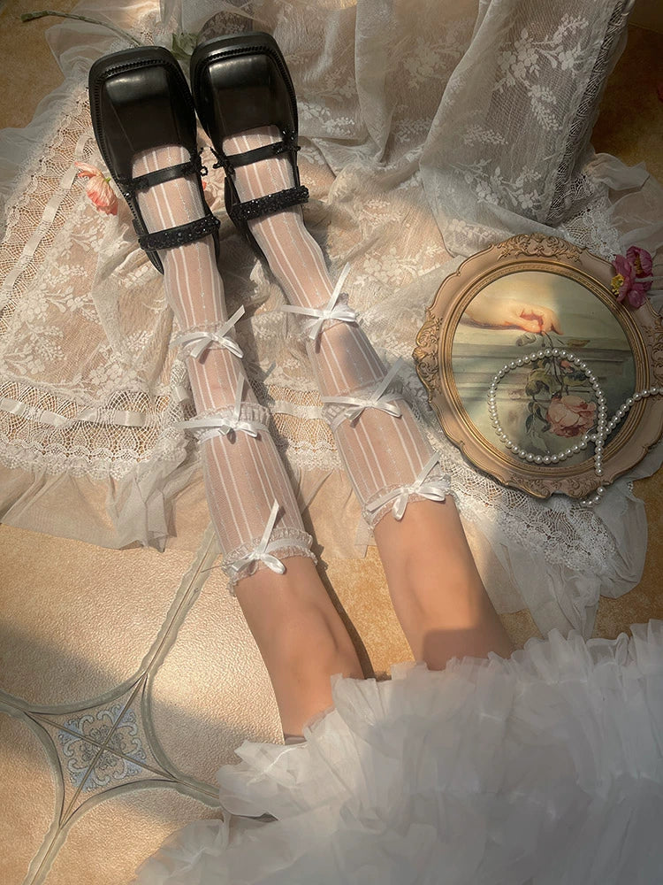 Sweet Lolita Mid-Calf Socks 3-Layer Lace Mesh Fairy Thin Socks - Image 5