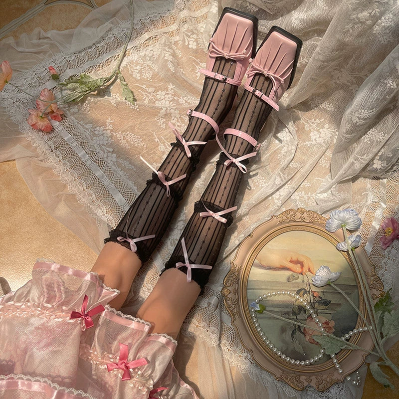 Sweet Lolita Mid-Calf Socks 3-Layer Lace Mesh Fairy Thin Socks - Image 8