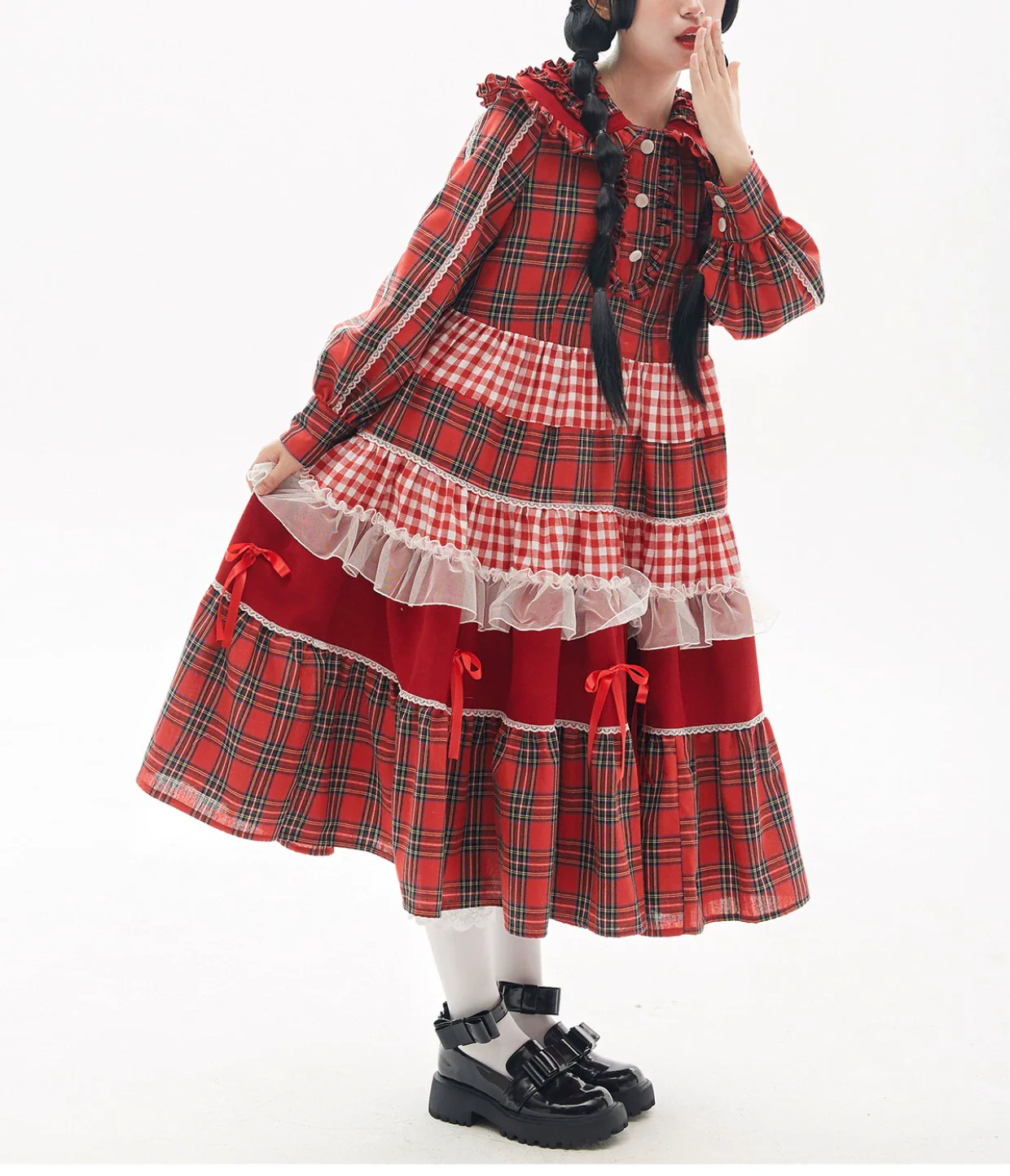 SOS MEME CLUB - Vintage Lolita OP Dress Red Lolita Plaid Dress for Spring Summer - Image 16