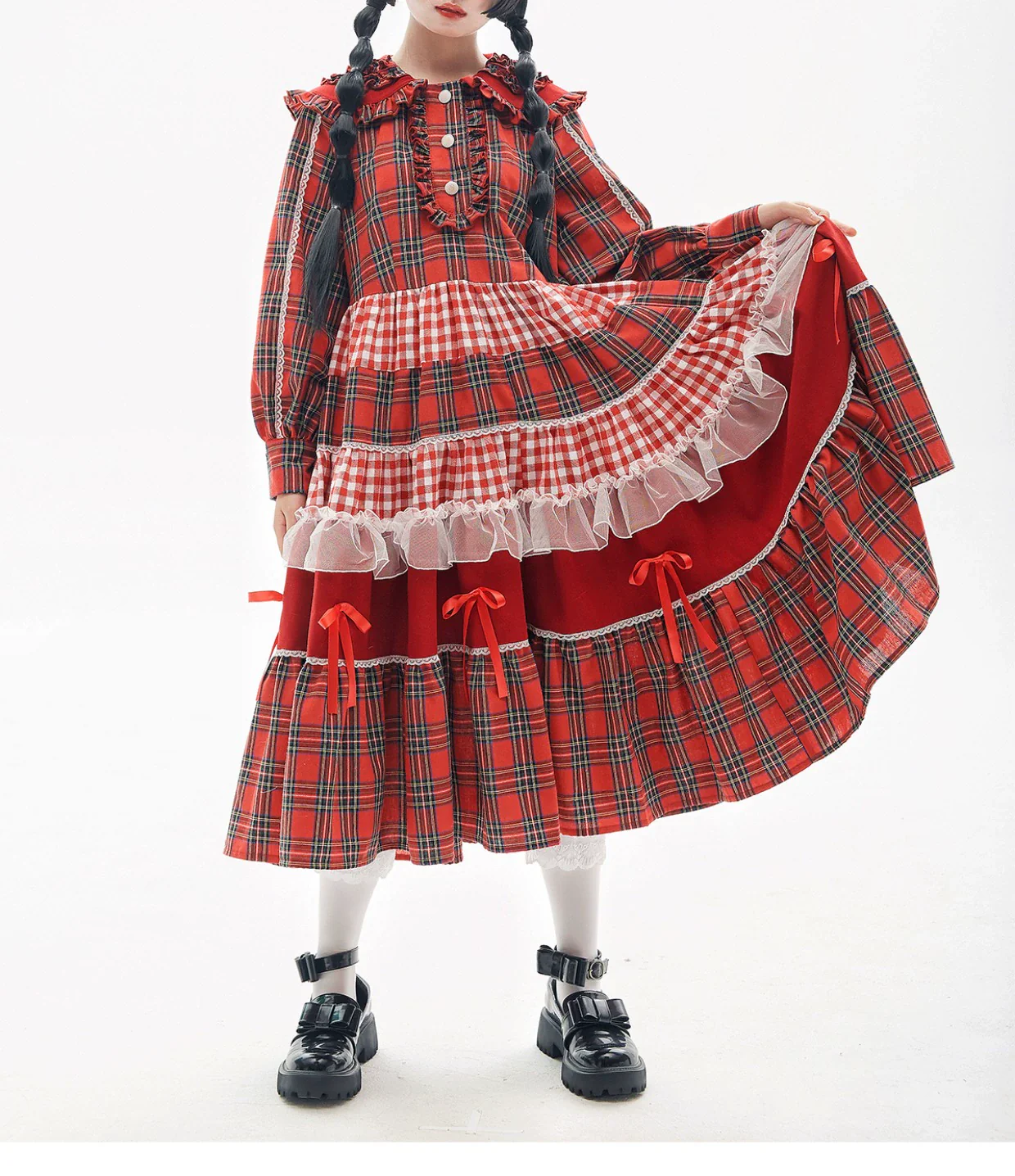 SOS MEME CLUB - Vintage Lolita OP Dress Red Lolita Plaid Dress for Spring Summer - Image 17
