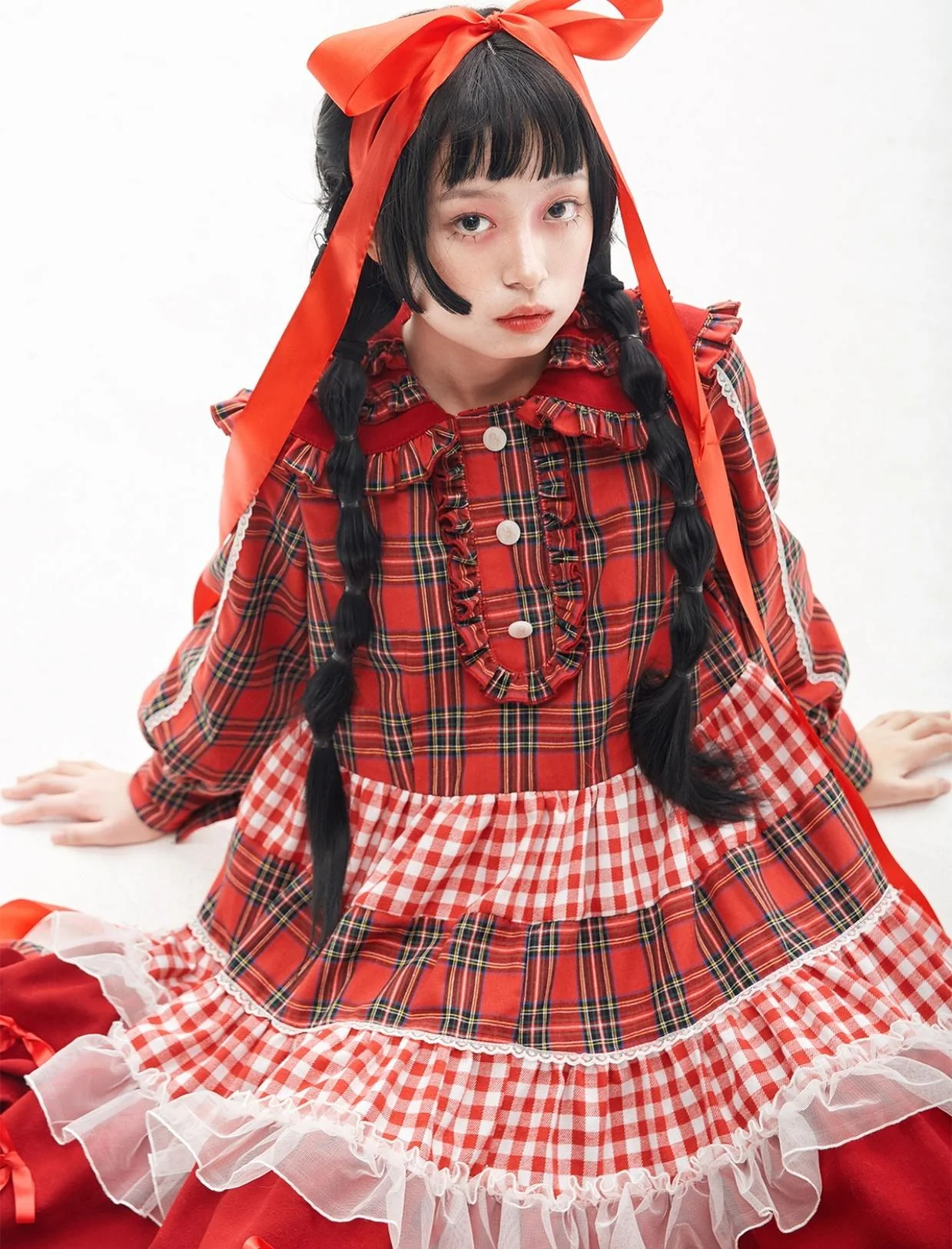 SOS MEME CLUB - Vintage Lolita OP Dress Red Lolita Plaid Dress for Spring Summer - Image 22