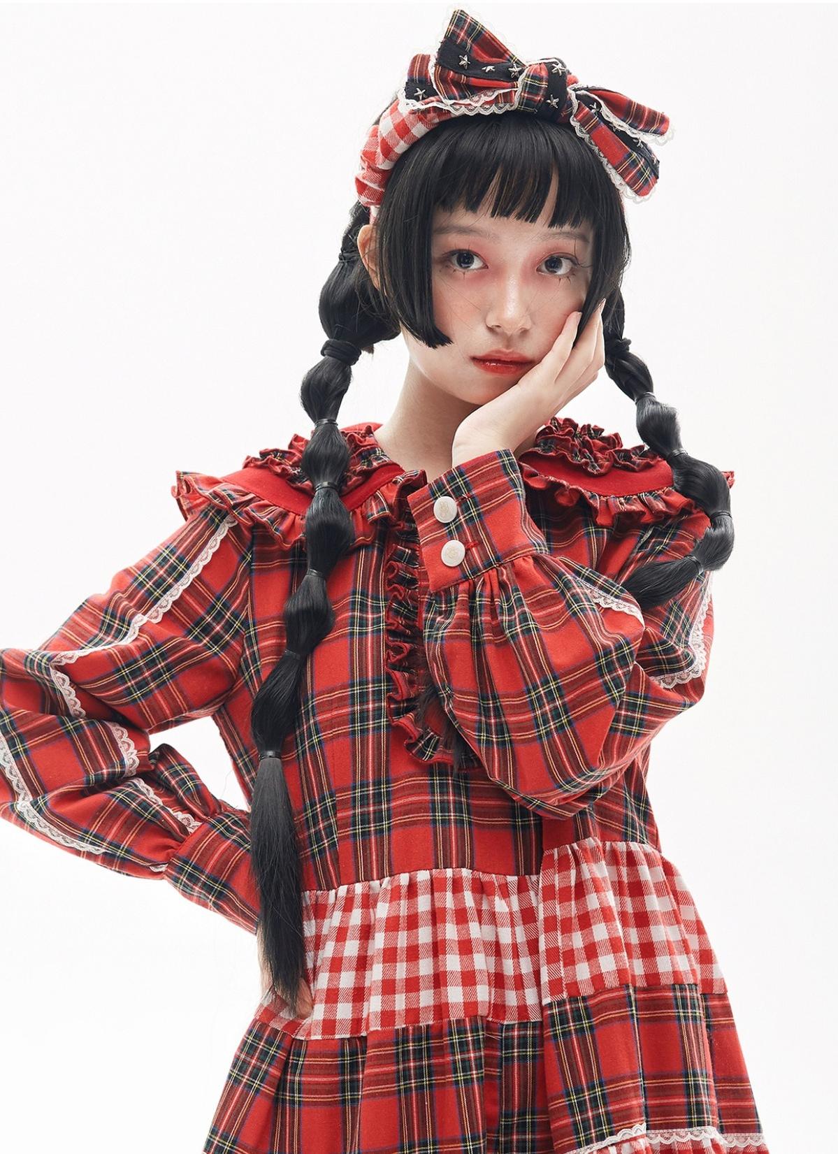 SOS MEME CLUB - Vintage Lolita OP Dress Red Lolita Plaid Dress for Spring Summer - Image 24