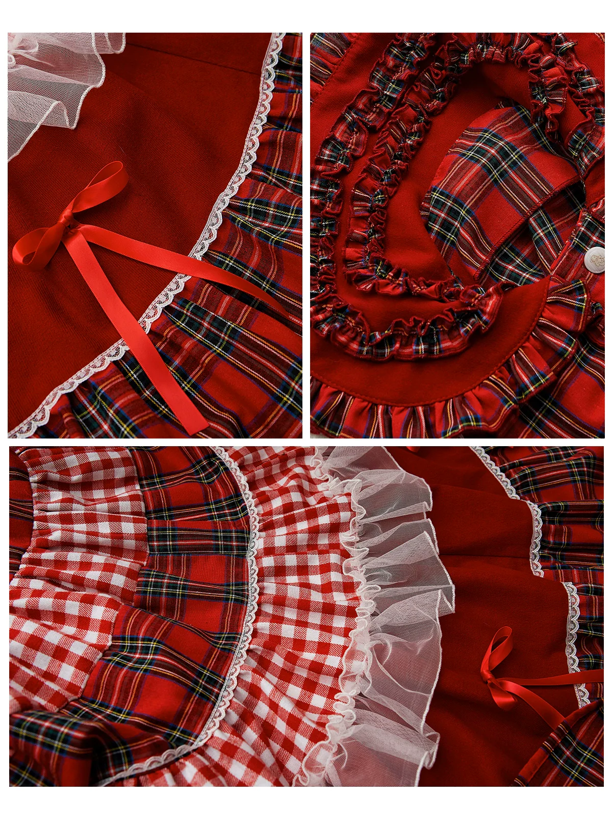 SOS MEME CLUB - Vintage Lolita OP Dress Red Lolita Plaid Dress for Spring Summer - Image 26