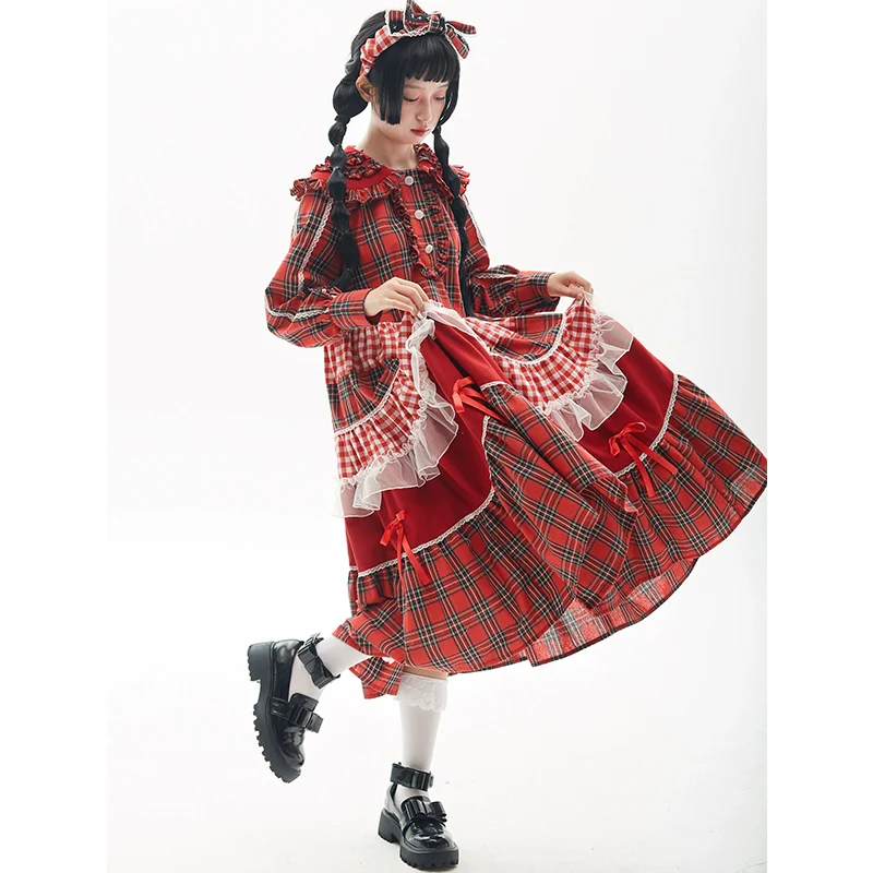 SOS MEME CLUB - Vintage Lolita OP Dress Red Lolita Plaid Dress for Spring Summer - Image 4
