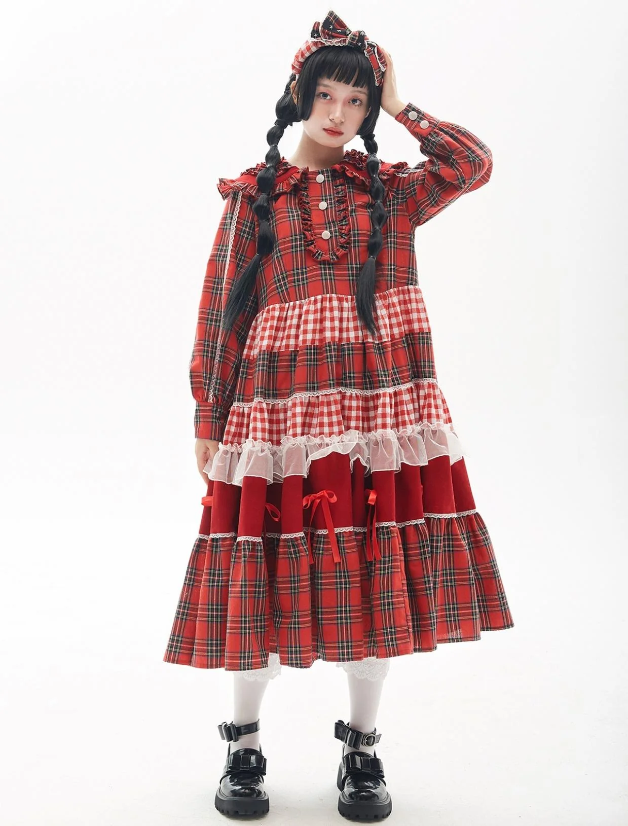 SOS MEME CLUB - Vintage Lolita OP Dress Red Lolita Plaid Dress for Spring Summer - Image 6