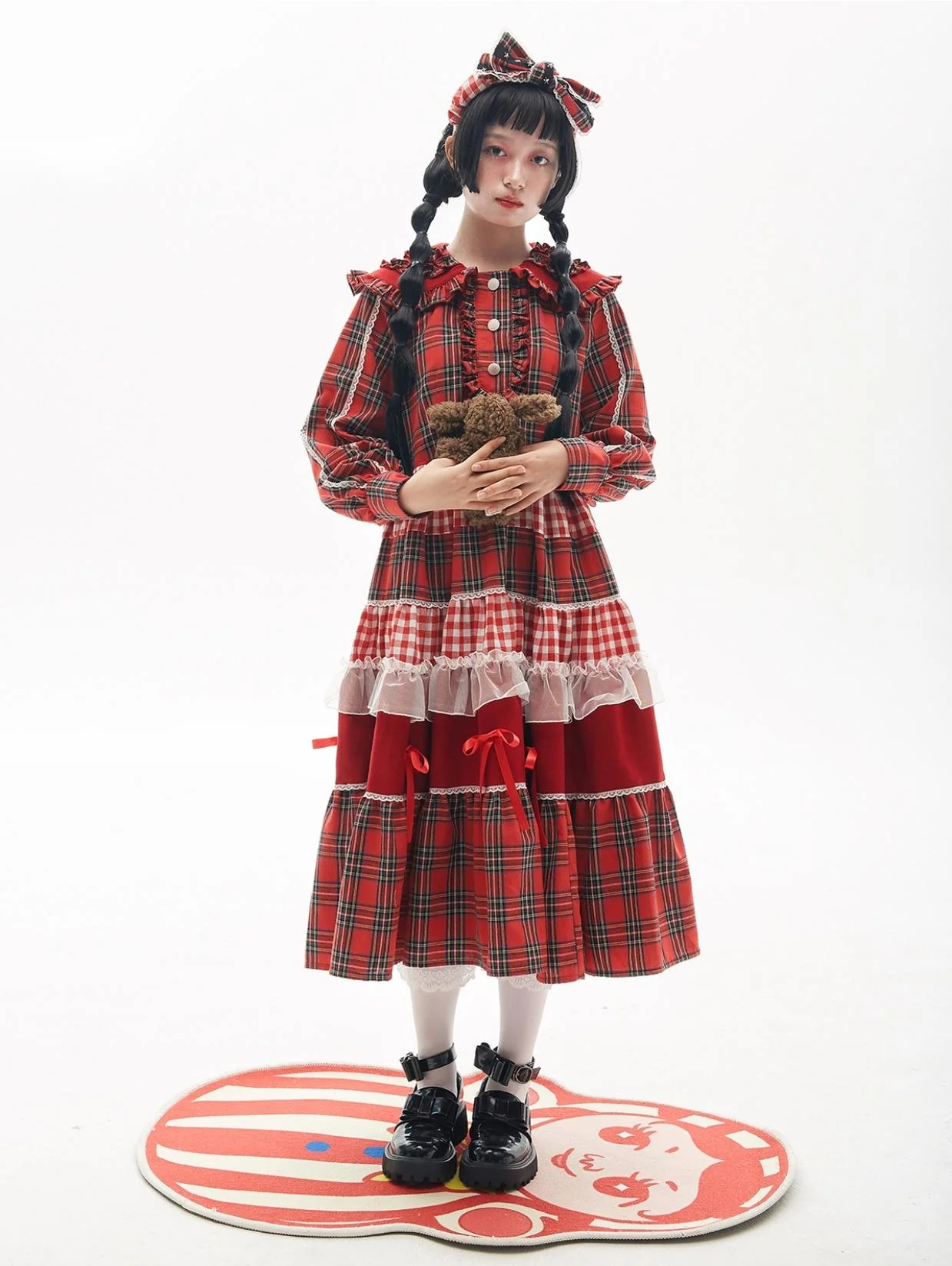 SOS MEME CLUB - Vintage Lolita OP Dress Red Lolita Plaid Dress for Spring Summer - Image 7