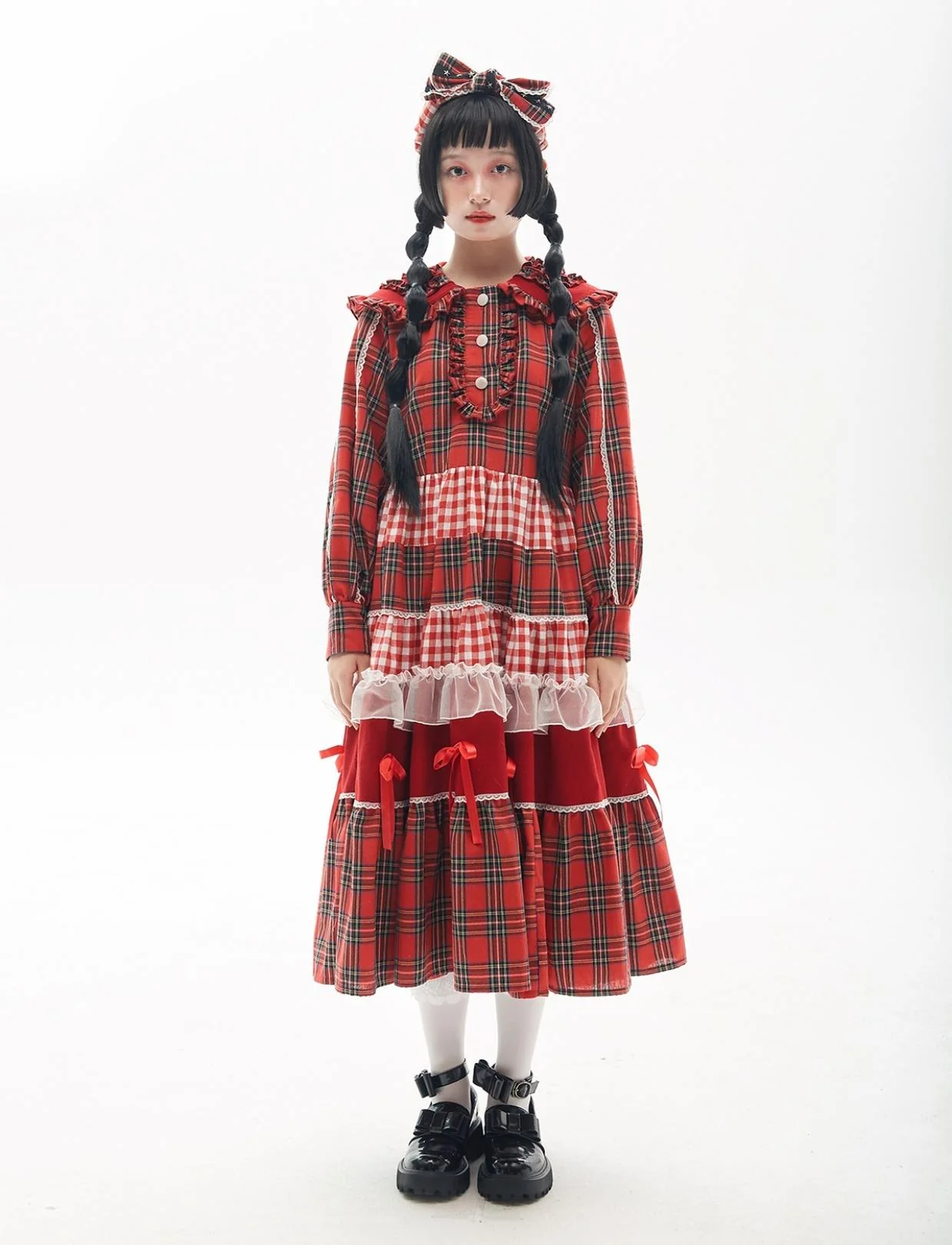 SOS MEME CLUB - Vintage Lolita OP Dress Red Lolita Plaid Dress for Spring Summer - Image 8