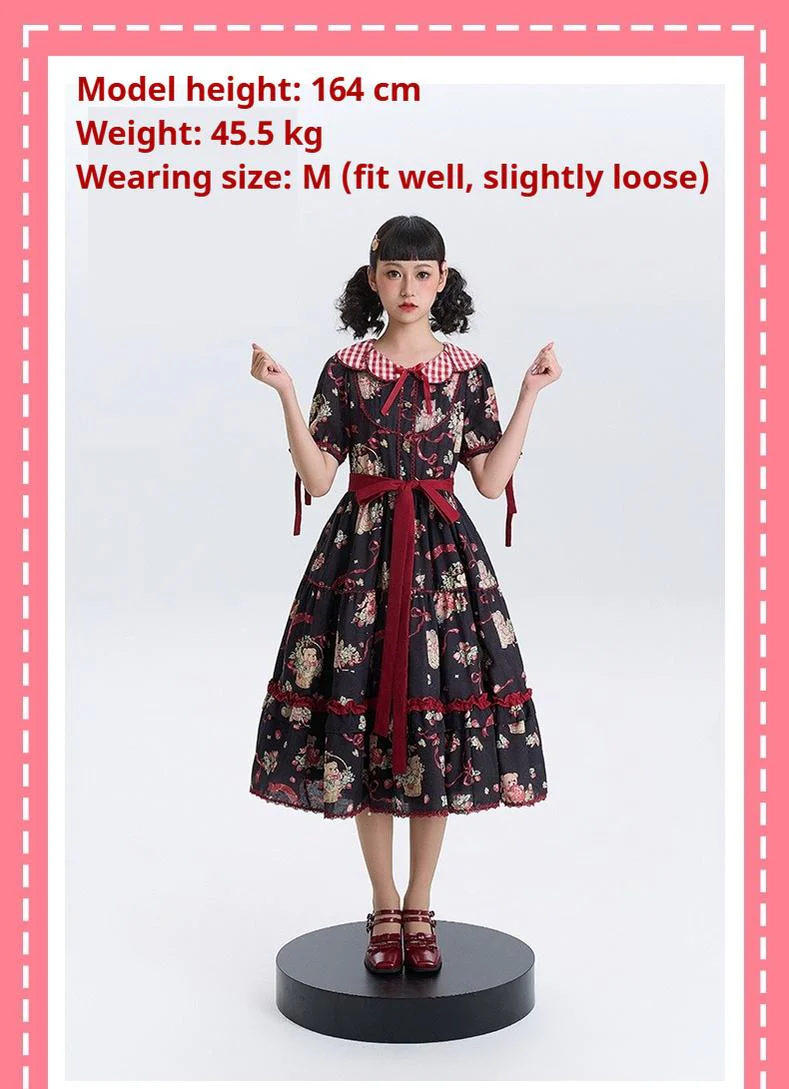 Qianmu - The Bear's Strawberry Field - Daily Lolita OP Dress With Petal Collar & Bear Strawberry Print - Image 15