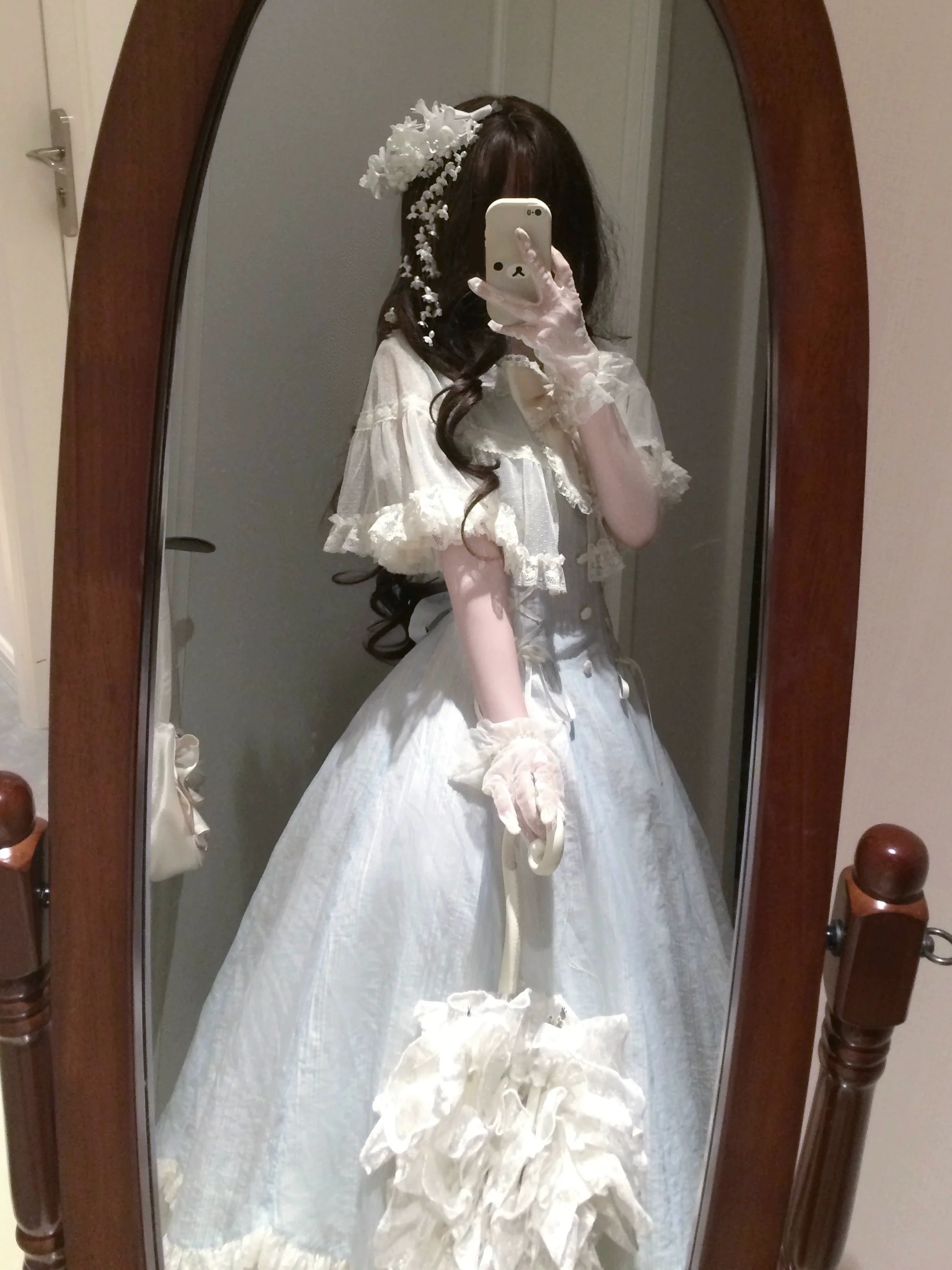 Little Wind Chime - Elegant Lolita OP Water Blue Dress With Decorative Tulle Cape - Image 10